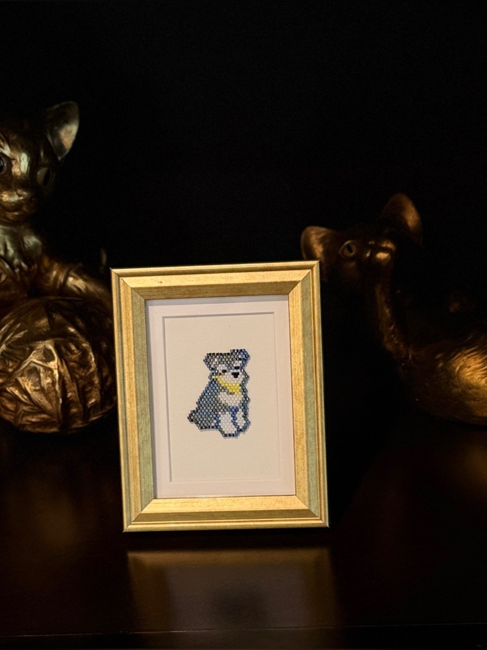 Schnauzer Tiny Beaded Framed Art – Handmade Mini Dog Decor - Picture 3 of 5